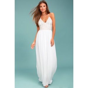 MEET ME IN MADRID WHITE BEADED MAXI DRESS